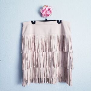 Chicos Cream Tiered Fringe Skirt